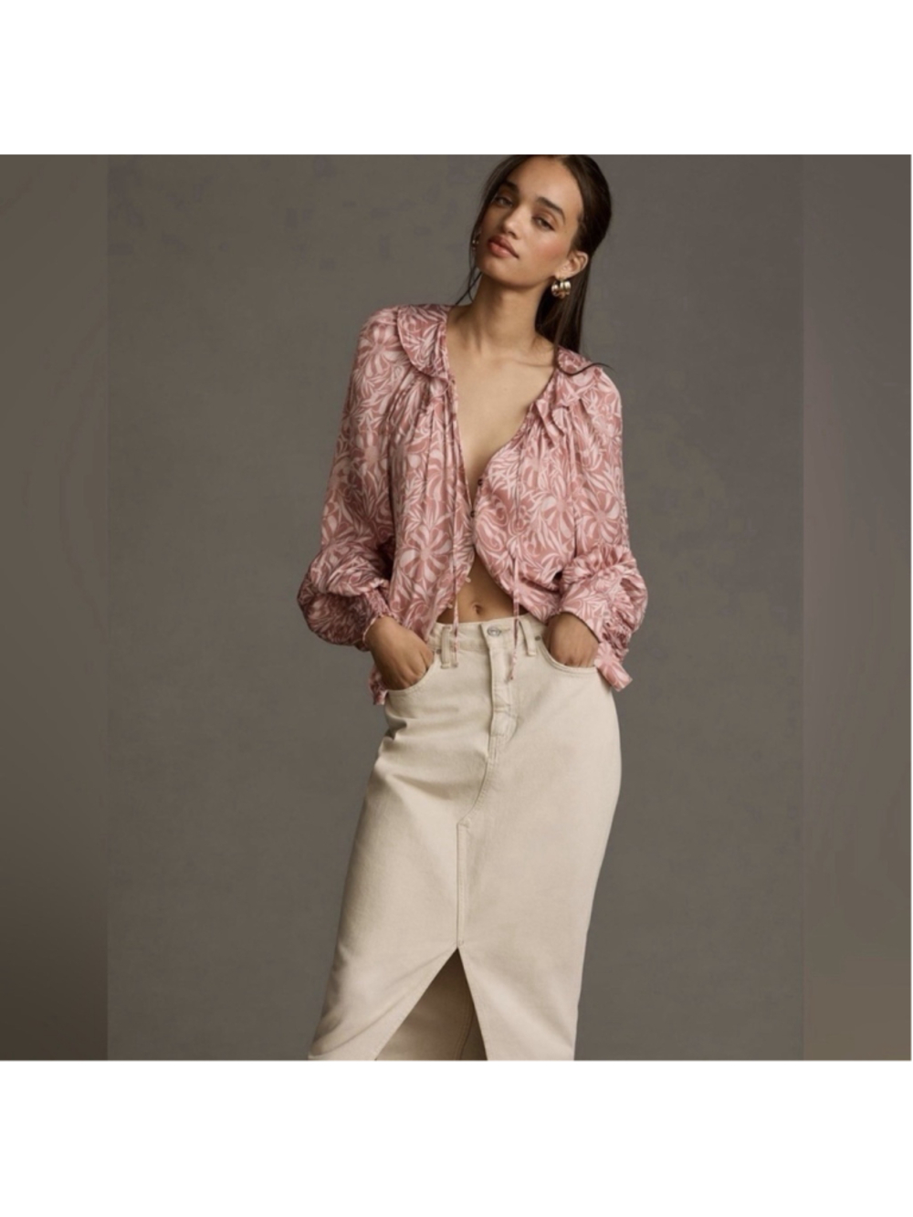 Anthropologie Florence Balducci Femme Collared Blouse Size Medium Pink Floral